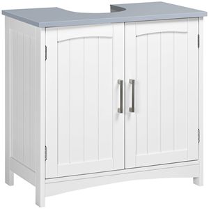 Mobile Bagno Moderno Bianco in Legno Massello con Doppia Anta e Ripiani Regolabili da Terra - Product Image 1