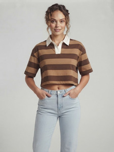 Polo court pour femme, manches courtes, décontracté, coupe ample, en coton, style boxy - Product Image 4