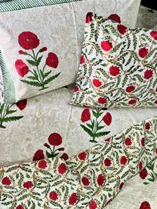 Designer Classic Luxury Hand-block Printed Mughal <b>Red</b> Poppy Cotton Jaipuri Quilt Set Premium Reversible Quilt Set For <b>Bedding</b> - Product Image 6