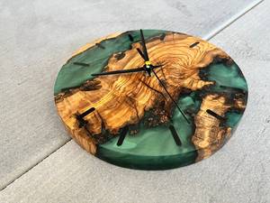 Emerald Green Epoxy Resin Olive Wood <b>Clock</b>: Live Edge Rustic Wall Art - Product Image 5