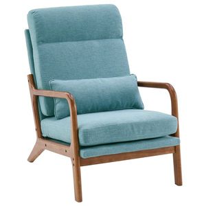 Sedia con Schienale Alto in Legno Massello e Braccioli in Lino con Telaio in Ferro, Colore Teal, per Soggiorno e Relax - Product Image 1