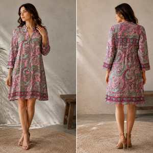 Túnica de Seda de Alta Calidad, Talla Única, Color Rosa, Estampado Étnico Paisley Vintage Pintado a Mano, Estilo Ibiza, Blusa Bohemia para Mujer - Product Image 5
