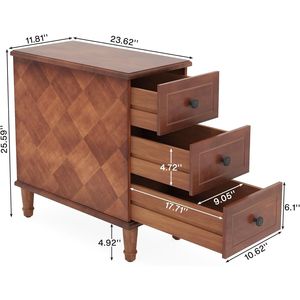 Fully Assembled 3-<b>Drawer</b> Narrow <b>Side</b> <b>Table</b> Wood Nightstand with Premium Style - Product Image 4