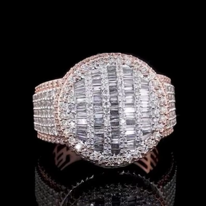 Iced Out Rose Gold Baguette <b>Ring</b> Hip Hop Statement Jewelry Diamond Look Cubic Zirconia Luxury Bling <b>Ring</b> - Product Image 1