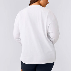 Yoga Apparel Baggy Women's <b>Long</b> Sleeve Plus Size Breathable Cotton Jersey Material Longline Fitness Workout Shirt Plain - Product Image 5
