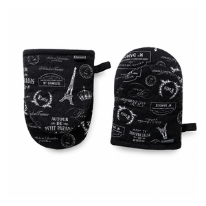 Vintage Paris Print Mini Oven Mitts 12x16 cm | Heat Resistant Cotton Kitchen Gloves <b>Pot</b> <b>Holders</b> for Baking Cooking Microwave Use - Product Image 1