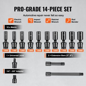 Set di Chiavi a Bussola a Impatto Girevoli a 360°, 14 Pezzi, 3/8" e 14mm-19mm, Universali, Metriche, Profonde, a 6 Punte, in Acciaio Legato Cr-Mo per Riparazione Auto - Product Image 3
