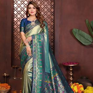 Banarasi <b>Tissue</b> Silk Saree-Traditional <b>Wedding</b> Diwali & Party Wear Quick Dry - Product Image 1