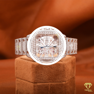Reloj de Lujo con Diamantes Moissanite, Esfera Mecánica Transparente y Joyería de Diseño - Product Image 1
