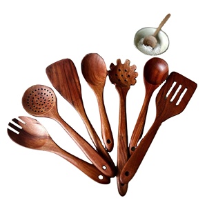Ensemble de cuisine 2 pièces en bois d'acacia, ustensiles de service à salade naturels, 2 spatules durables faites à la main, petits ustensiles - Product Image 1