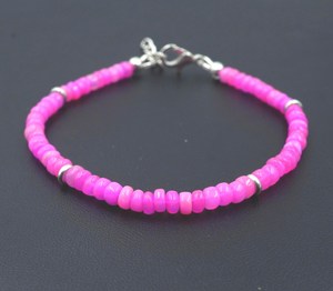 Natural Pink Ethiopian Opal Beads Bracelet, Roundel Multi <b>Fire</b> Gemstone Gift - Product Image 1