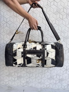 2026 New Design Cowhide Fur <b>Leather</b> Luggage <b>Bags</b> Unique Designer Handmade <b>Bag</b> Unisex Travel <b>Bag</b> Multi Uses Big Size Duffel <b>Bag</b> - Product Image 3