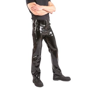 Pantalon droit noir taille haute pour homme en PU enduit, style gothique, en polyester et élasthanne épais, avec taille élastique - Product Image 3
