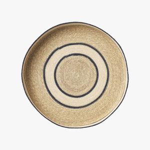 Plateau rond en jonc de mer tressé, design à accents bleus, durable, décoratif, plateau de service, vente en gros, fournisseur en vrac, best-seller - Product Image 2