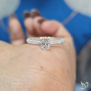 0.50CT Elongated <b>Cushion</b> Cut Lab Grown Diamond <b>Ring</b> Three Row Pave Band Soft Romantic Slim Shape 10K White Gold - Product Image 5