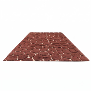 Tapis DECORDEC en laine marron terre cuite à motif galets ivoire, écologique, antidérapant, tufté à la main, à poils épais, moderne, pour salon - Product Image 2
