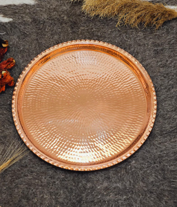 Hammered <b>Copper</b> Metal Handicraft Modern Serving Tray Brass <b>Handle</b> Decorative Large Coffee Table Multi-Purpose <b>Kitchen</b> Food Tray - Product Image 6