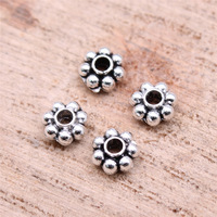 Manik-manik Daisy Flower Spacer 5x5mm 1-Lubang dari Paduan Perak Antik untuk Kalung Boho Mala