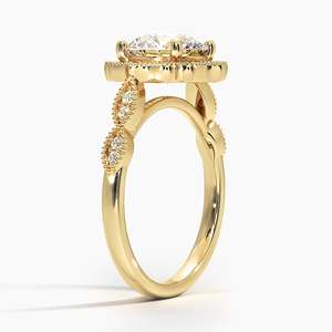 Cadenza Halo Moissanite Three Stone Engagement Ring with Brilliant Cut 925 Silver 14K Gold Plated Prong Setting GRA Certified - Product Image 2