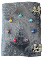Carnet de notes et de croquis fait main en cuir, gaufré, thème Sirène Fantastique, avec sept pierres, Grimoire, Cadeau