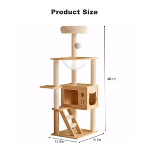 Árbol para Gatos Moderno de 48.8 Pulgadas con Postes Rascadores Cubiertos de Sisal, Árbol para Gatos de Madera para Interiores con Percha Superior, Cómodo Centro de Actividades para Gatos - Product Image 2