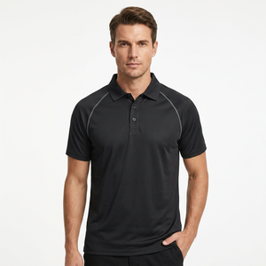 Polo à manches courtes pour homme, noir, tricoté, séchage rapide, couleur unie, style décontracté, coupe classique - Product Image 6