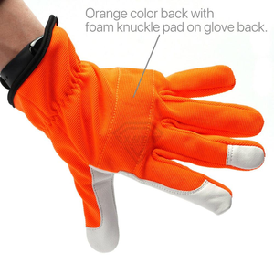 Gants de travail de sécurité orange, longueur poignet, en cuir, polyester et coton, respirants, style uni, pour jardinage en extérieur printemps-automne - Product Image 5