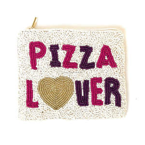 Monedero de Moda con Bordado de Corazón Dorado, Mini Bolso de Mano con Cremallera para Amantes de la Pizza, Bolso de Lentejuelas Personalizado Hecho a Mano, Anti-Robo - Product Image 1