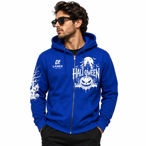 Custom Halloween Zipper Hoodie Unisex Heavyweight Fleece Hooded Jacket Featuring Vintage Ghost <b>Pumpkin</b> <b>Skeleton</b> Artwork OEM ODM - Product Image 1