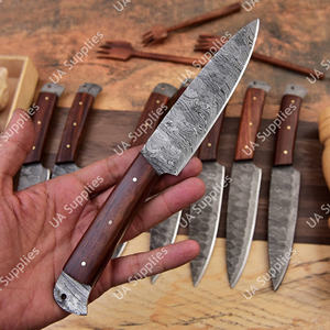 Ensemble de couteaux à steak professionnels en acier Damas à lame pleine, manche ambidextre, finition brossée, bois naturel, lame tranchante comme un rasoir, faits à la main - Product Image 4