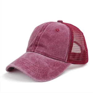 Best Selling Washed Denim Baseball <b>Cap</b> 6-Panel Mesh Back Adjustable Unisex Casual <b>Hat</b> Solid Color Spring Summer Adult Fit ODM - Product Image 6