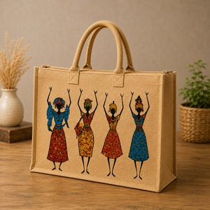 Sac fourre-tout en toile avec fermeture éclair, poignée en corde brodée, doublure en coton réutilisable, motif pied-de-poule, style vintage, sac de transport pour usage quotidien - Product Image 4