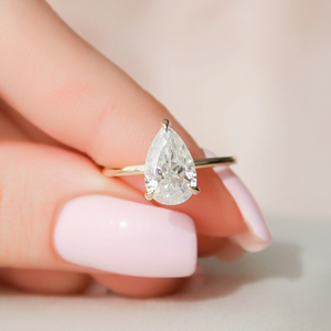 แหวนเพชรทรงลูกแพร์ดีไซน์พรีเมียมสำหรับผู้หญิง ทอง 14k คลาสสิก ได้รับการรับรองจาก IGI เพชรเพาะเลี้ยงในห้องปฏิบัติการ - Product Image 3