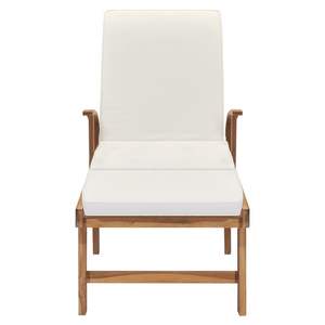 Chaise longue réglable en teck massif couleur crème avec repose-pieds - Product Image 4