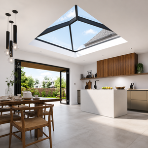Modern Pyramid Glass Skylight Roof with Black Aluminum <b>Frame</b> Natural Daylighting System <b>for</b> Residential Kitchen Interior - Product Image 1