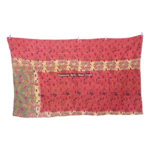 Indian Handmade Print <b>Quilt</b> Floral Bedspread Bedding Blanket Indian Reversible Hand Stitched Heavy Throw Old Sari Blanket Patch - Product Image 5