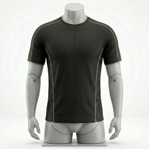 Maillot de football pour hommes en gros, haute qualité, noir mat, anti-humidité, manches courtes, imprimé, pour entraînement, avec passepoil doré - Product Image 4
