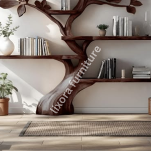 Modern Artistic Tree Shaped Wall Mounted <b>Solid</b> <b>Wood</b> Floating Bookshelf Luxury Decorative Display Rack - Product Image 5