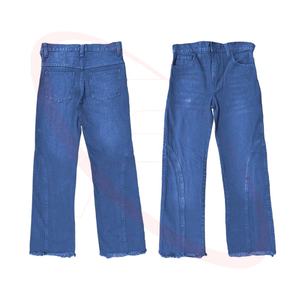 Jean en denim à jambe droite large pour hommes, coupe décontractée avec motif patchwork, pantalon fantaisie 100% coton personnalisé à poches multiples - Product Image 1