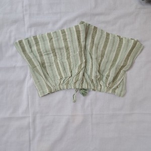 Women's Frill Pajama Set Sage Green Multi Stripe Woven Cotton Green Tassel Drawstring Waist Frill Hem Casual Summer Shorts - Product Image 1