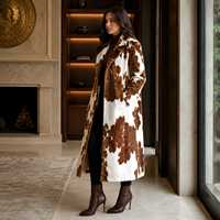 Manteau long en cuir de vachette véritable pour femme, personnalisé, luxueux, coupe-vent, motif animalier, décontracté, OEM/ODM