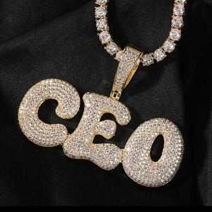 Collier Pendentif Lettre CEO Iced Out pour Homme, Plaqué Or, Micro-Pavé de Zircons Cubiques, Chaîne de Bijoux Hip Hop - Product Image 1
