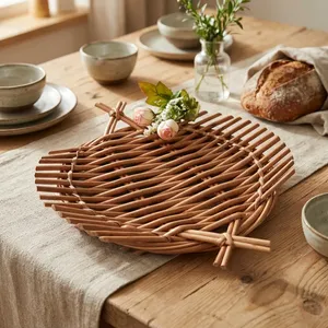 Handmade Wicker Appetizer Tray for Serving Snacks Fruits Bread Tea Coffee <b>Table</b> Kitchen Dining Home Decor <b>Basket</b> - Product Image 5