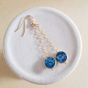 Boucles d'oreilles pendantes en forme de pièce de monnaie en saphir, pierre précieuse naturelle bleue, plaqué argent, bijoux faits à la main pour femmes - Product Image 3