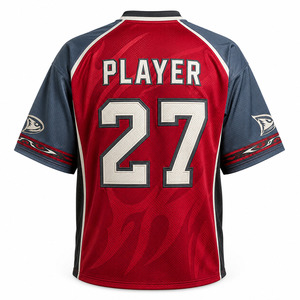 Men's V-Neck Short Sleeve <b>Soccer</b> Jersey Red Blue Mesh 100% Polyester Sublimated Print Number 27 Athletic Fit - Product Image 4
