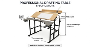 Mesa de Dibujo Moderna Ajustable, Escritorio de Madera para Arte con Almacenamiento para Oficina en Casa y Taller, Colores Personalizables - Product Image 2
