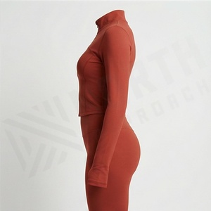 Women Piece Workout Set Full Zip Cropped Sports <b>Jacket</b> High Waisted Leggings Gym <b>Yoga</b> Fitness Activewear Athletic Suit - Product Image 3