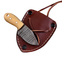 Couteau de chasse et de camping miniature en acier Damas, fabriqué à la main, lame fixe, manche en os, étui en cuir véritable, OEM