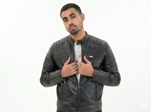 Veste de moto en cuir noir vieilli pour homme MICAH CORPORATION, style Cafe Racer, avec épaules et bras côtelés - Product Image 5