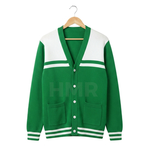 HMR Women Acrylic Sisterhood Sorority Green <b>White</b> Contrast <b>Knitted</b> <b>Cardigan</b> Long Sleeve Casual V-Neck Button Front Regular Fit - Product Image 5